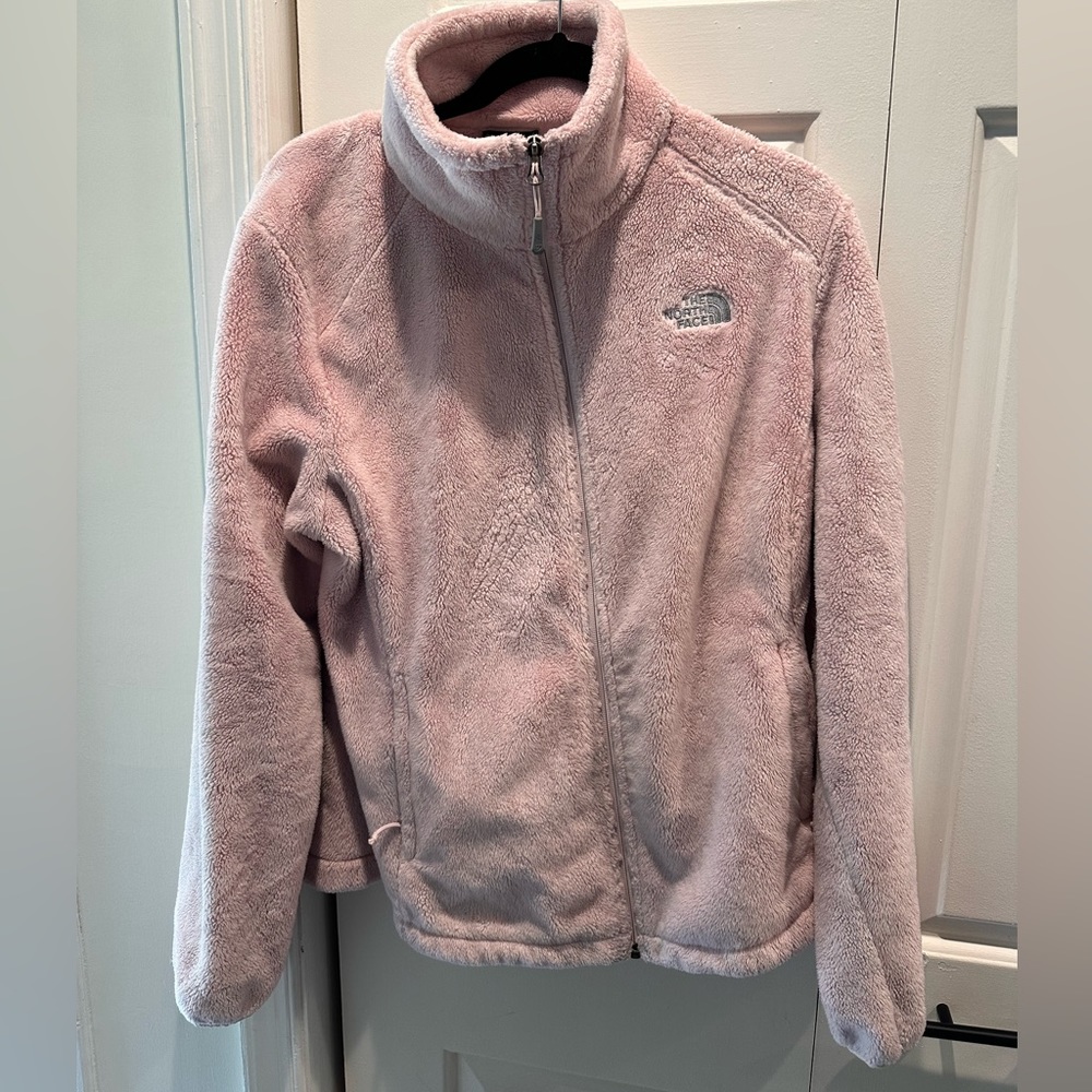 Pink north face fleece zip up jacket